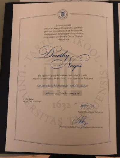 Dorothy Noyes's honorary doctorate