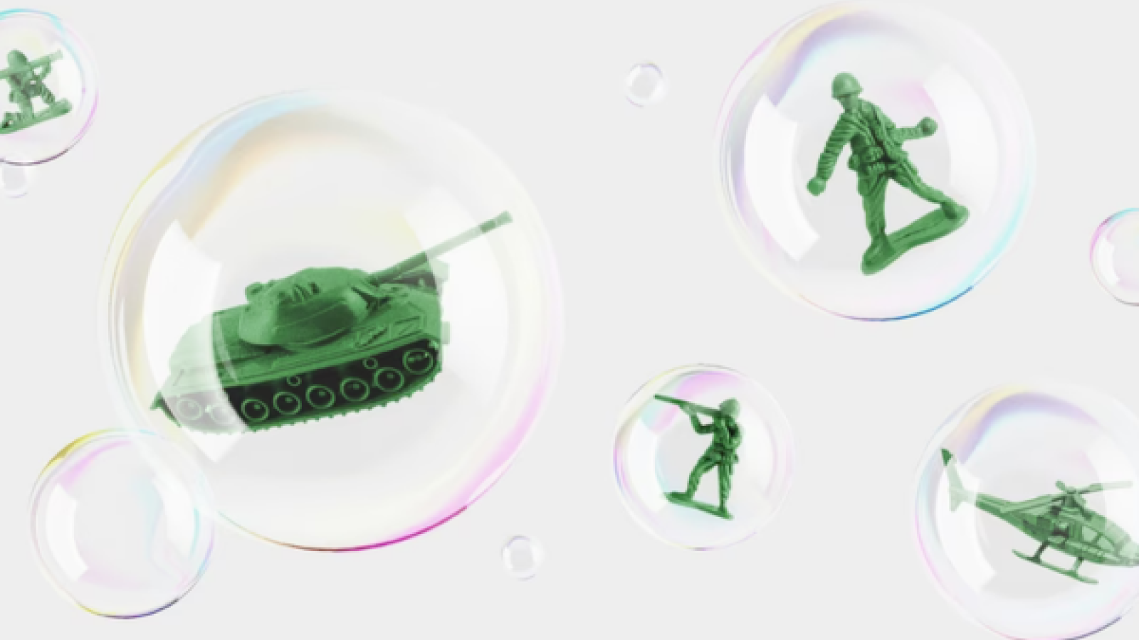 Army tank and men in soap bubbles